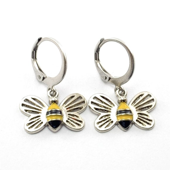 Stainless Steel Hoop Bee Earrings - Picture 2 of 4